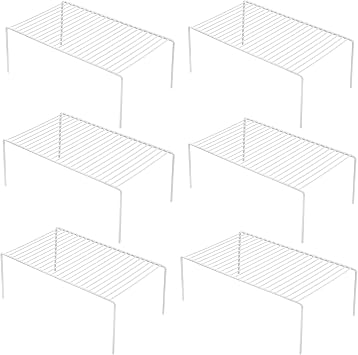 iPEGTOP Set of 6 Kitchen Cabinet Shelf Organizer, Medium 13 x 9.4 Inch Bathroom Cabinet Organization Wire Shelf Rack, Rustproof Storage Space Saver Shelves for Countertops Pantries Utensils -White