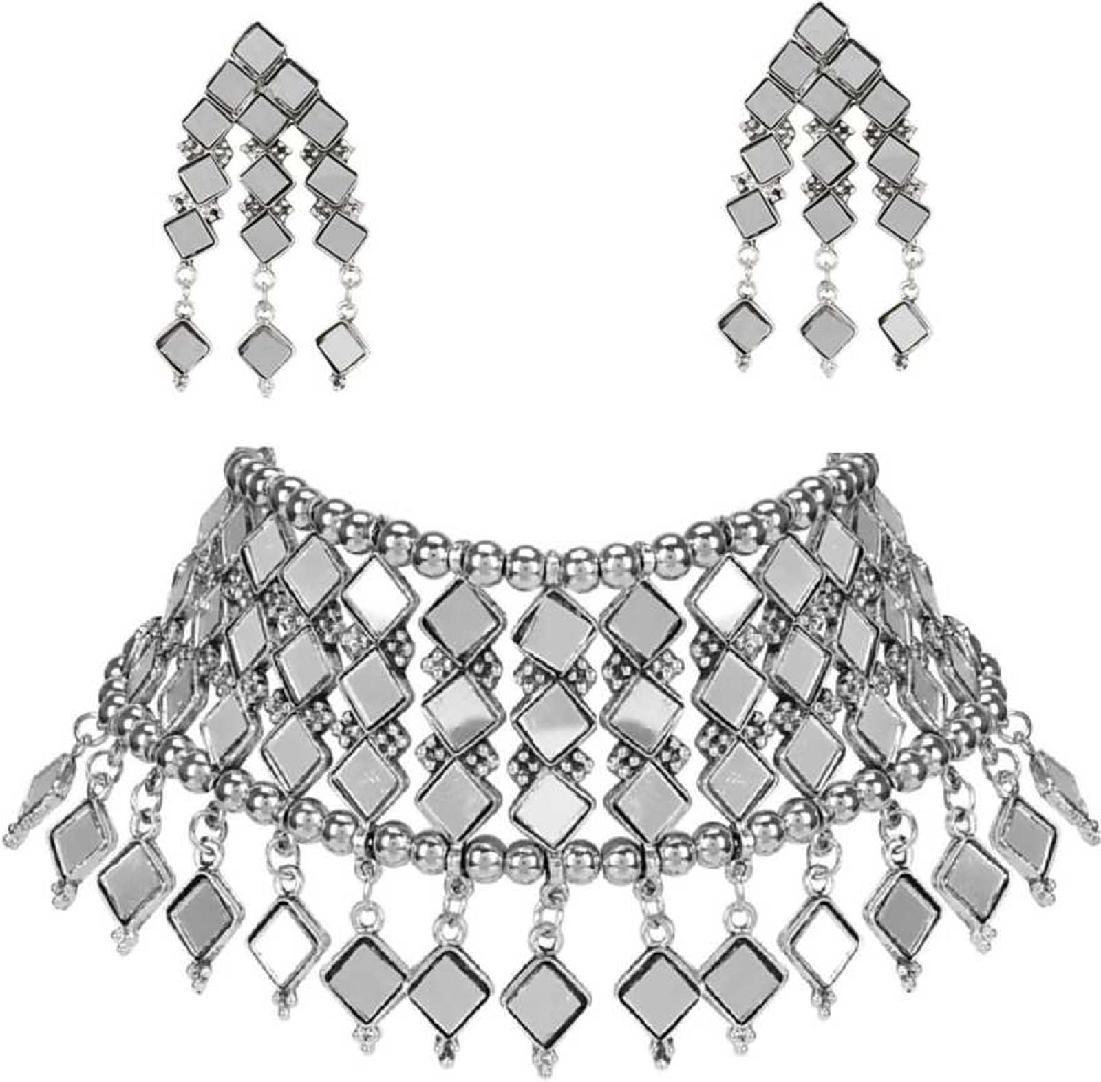 See full amazon price history chart for Antique Oxidized Silver Mirror Choker Set With Earrings For Girls Antique Oxidized Silver Mirror Choker Set With Earrings For Girls (B09P7DLZ6J) Amazon Price History, Amazon Price Tracker