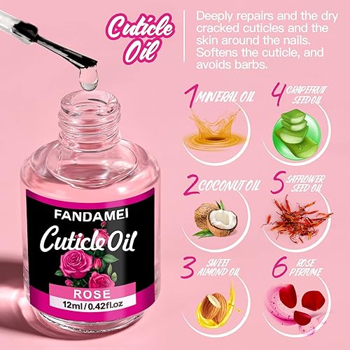 Miniatura 3 de FANDAMEI Kit de herramientas para eliminar cutículas, suavizante y removedor de cutículas, rosa de aceite de cutículas, pinzas de cutículas,