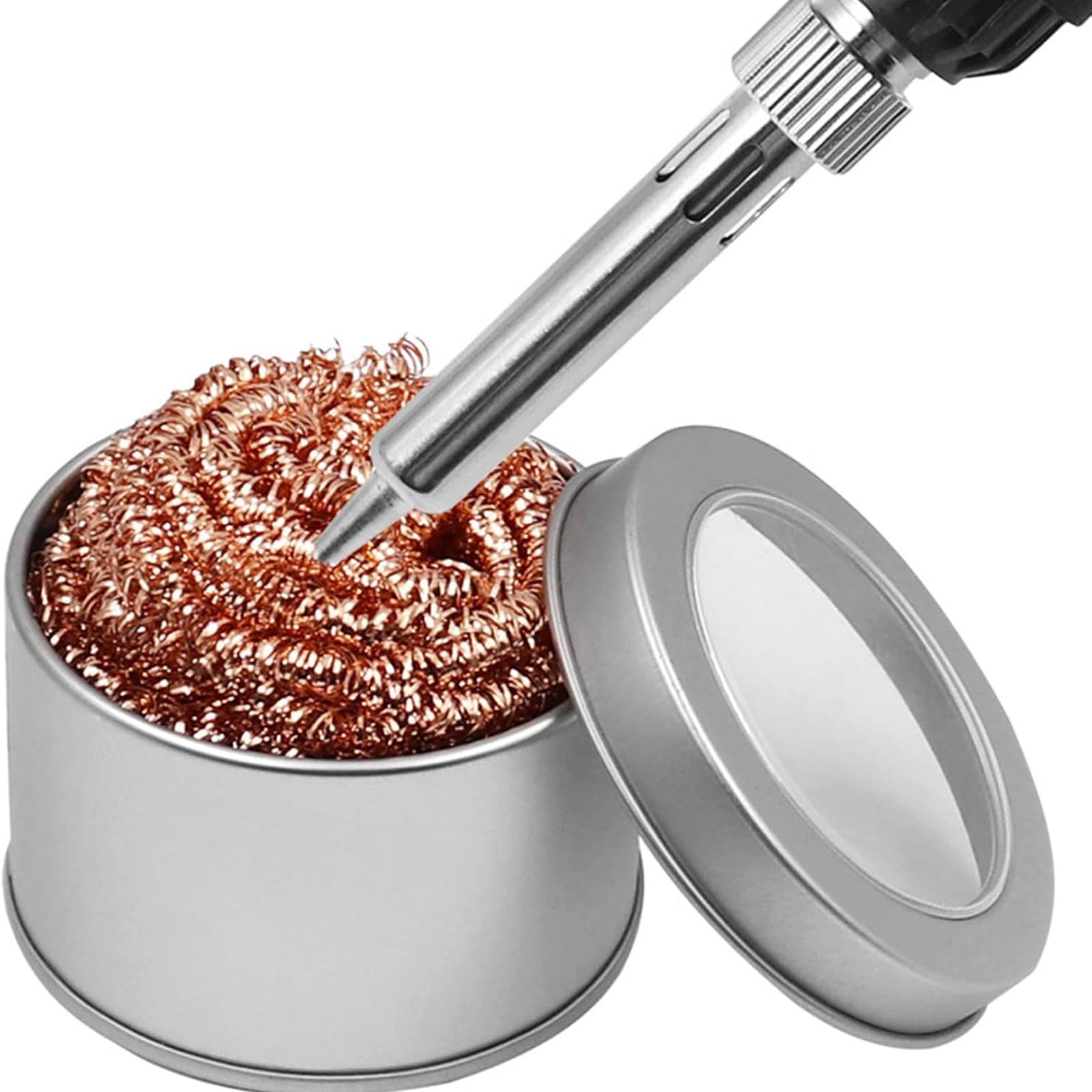 Limpiador de puntas de soldadura de latón, bola de alambre de limpieza de 55 g con soporte de acero inoxidable, accesorio de soldadura de alta calidad para limpieza precisa de puntas de soldadura