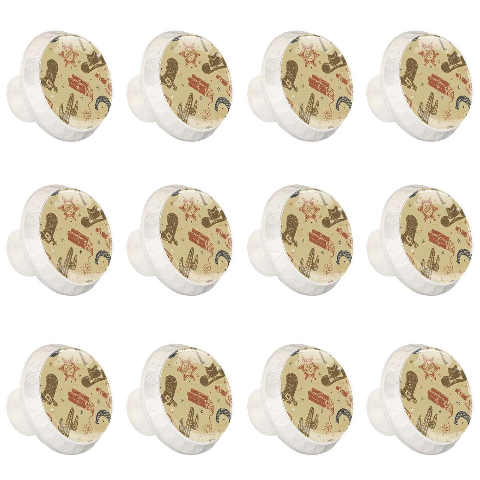 Boutons d'armoires de cuisine ronds commode poignée bouton tiroir meubles cowboy cactus 12pcs