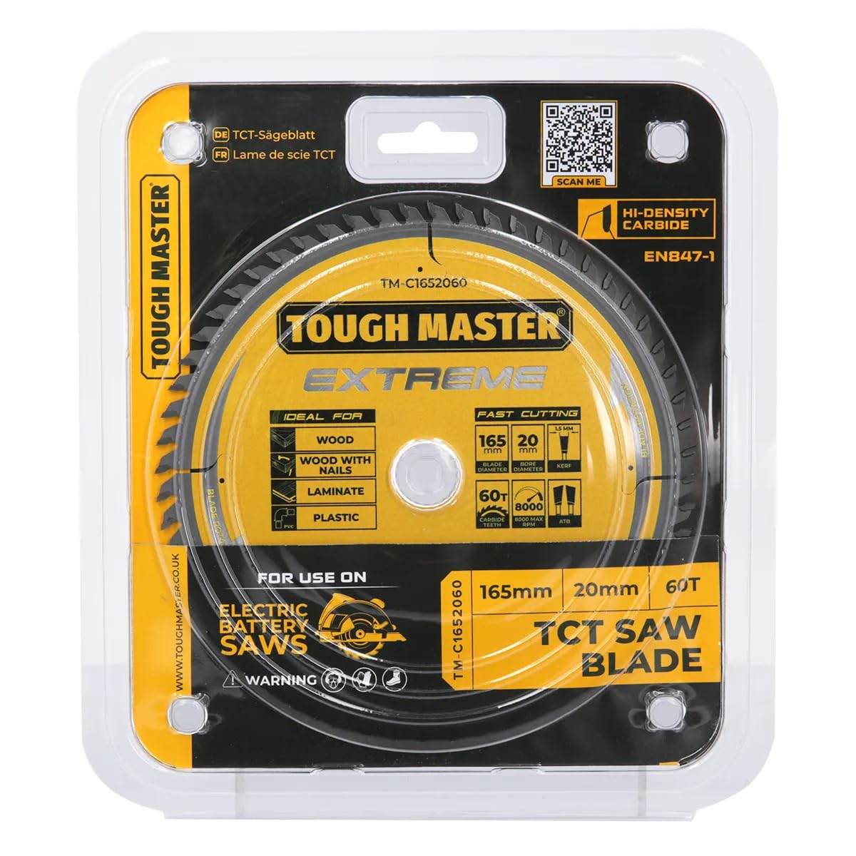 TOUGH MASTER Lama per sega circolare, 165 mm, professionale, in TCT, 165 x 20 x 60 denti, ideale per legno, legno con chiodi, laminato, plastica, adatta a Bosch, Makita, DeWalt, confezione da 5