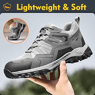 Steel Toe Shoes Men Work Safety Shoes Industrial Construction Shoes Mid Cut Industrial Boots Work Sneakers Comfortable Lightweight Safety Shoes for Work