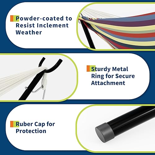 Miniatura 2 de Hamaca con soporte, capacidad de 500 libras, juego de hamaca portátil para exteriores, interiores, patio, jardín y campamento, incluye bolsa de