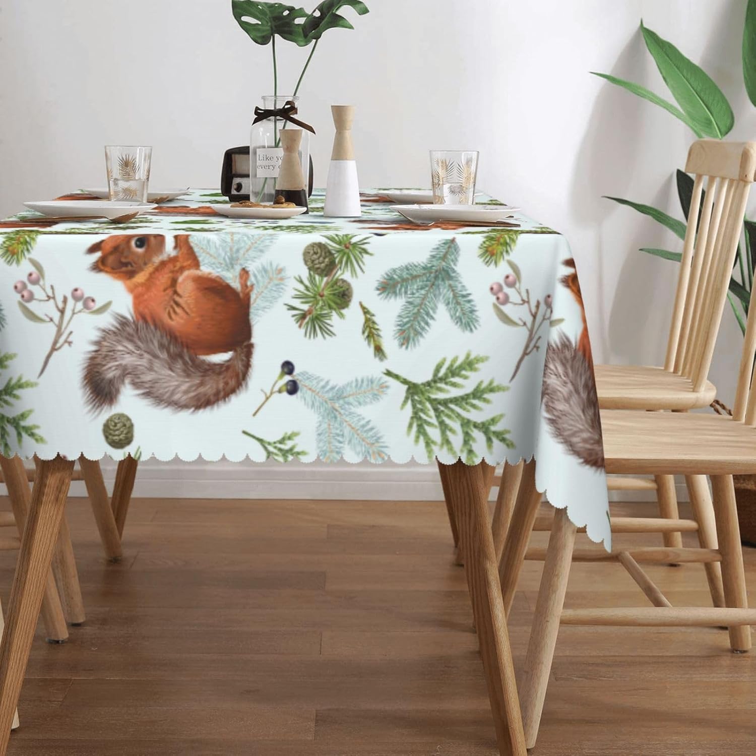 Squirrels Pine Cone Tablecloth Rectangular Table Cloth Table Cover Reusable Tablecloths for Party Picnic Dinner Decor 54x72in