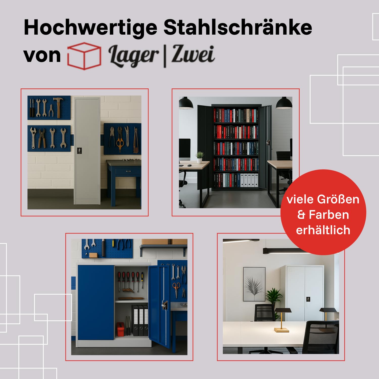 LagerZwei Mehrzweckschrank 140x90x40cm I Büroschrank mit 4 Fachböden I Aktenschrank weiß, abschließbar I Allzweckschrank – Möbel für Arbeitszimmer I Praktischer Metallschrank I Werkstattschrank