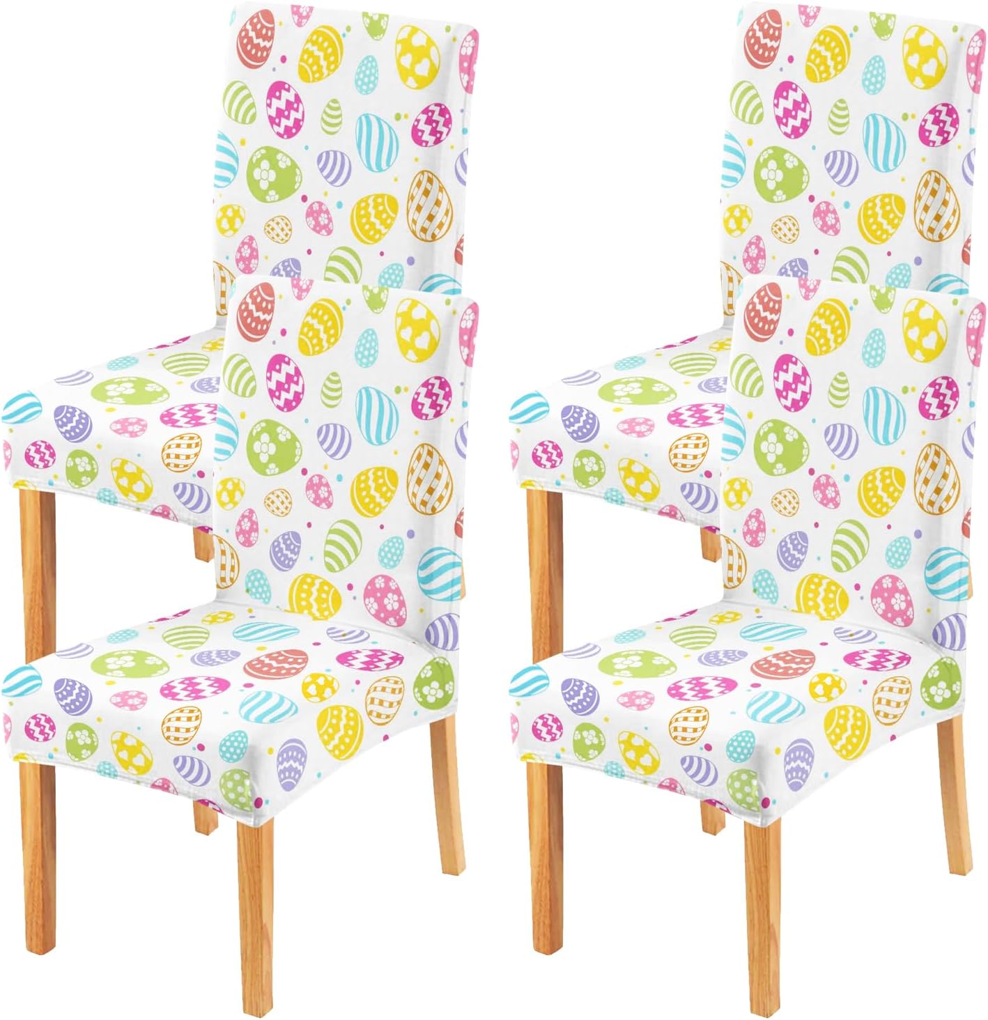 Hosuly 6 Pcs Easter Chair Covers Easter Print Bunny Egg Flower Removable Seat Covers