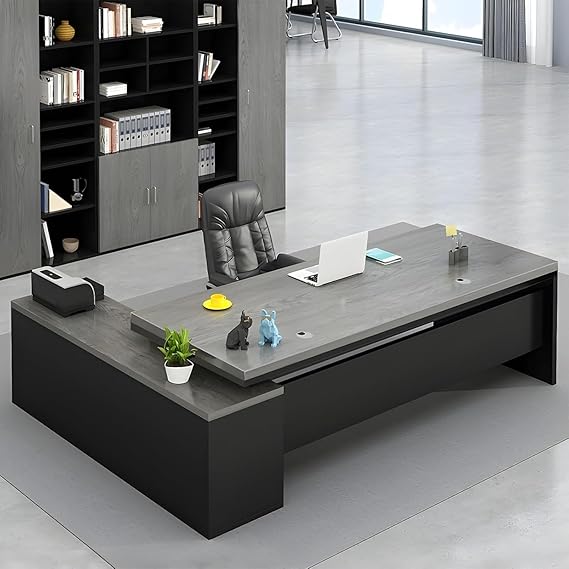 Amazon.com: Modern L-Shape Office Desk with Wood Base Executive Desks ...