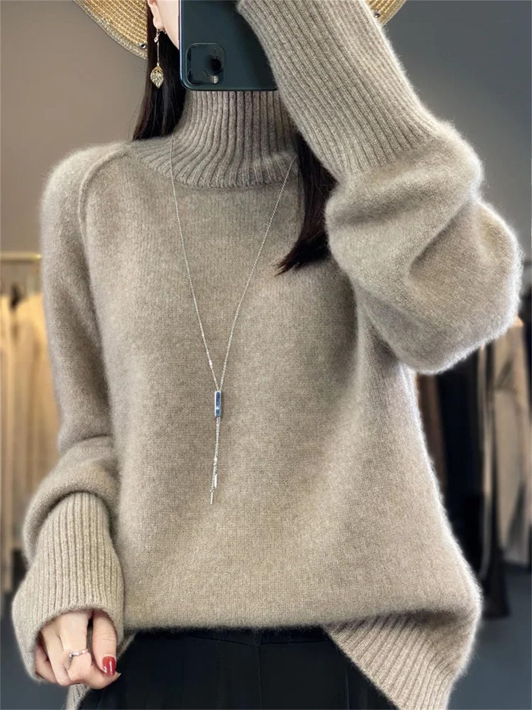 Maglione a collo alto da donna Inverno Basic Pullover in Lana Merino Maniche Lunghe Cashmere Maglione Lavorato a Maglia Abbigliamento Femminile