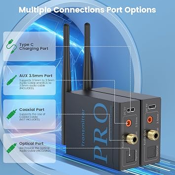 1Mii 2.4GHz Wireless Audio Transmitter and Receiver (1 TX+1 RX), HiFi Audio