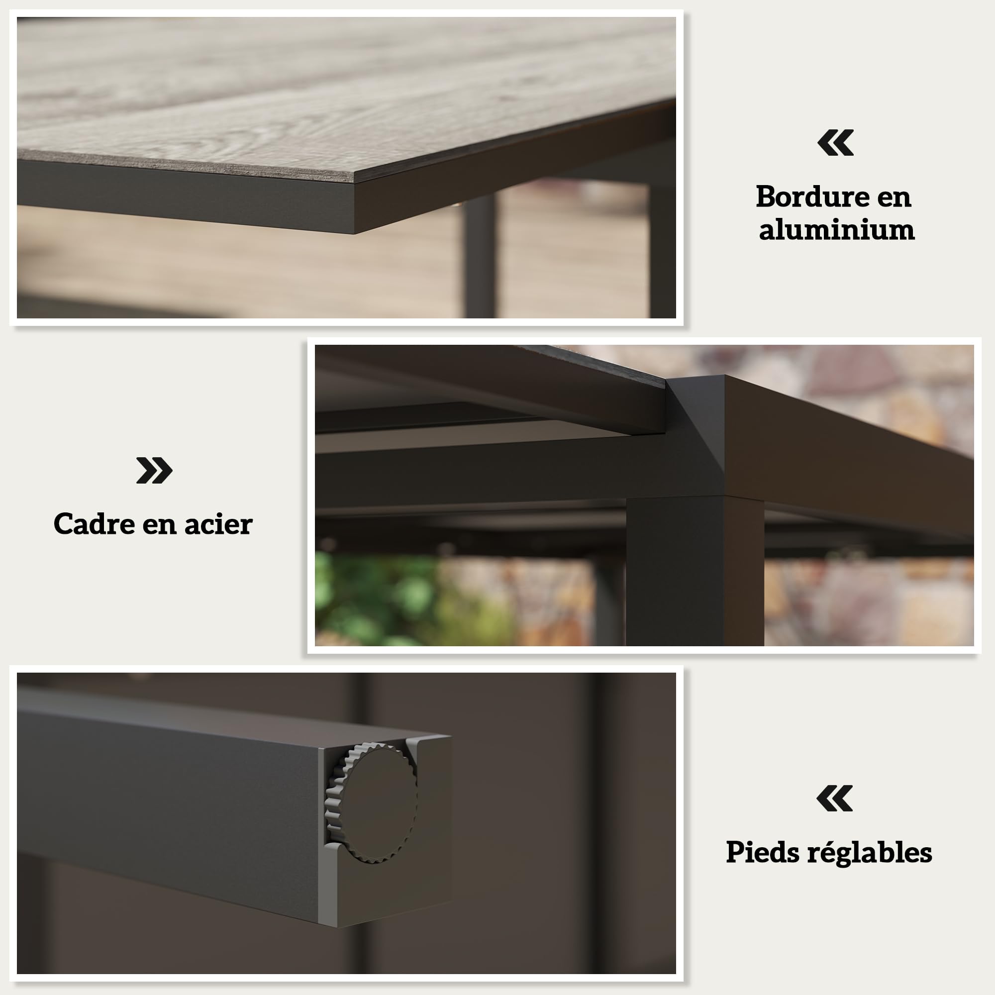 Outsunny Table de Jardin Extensible 160/240 cm 6-8 Personnes, Gris