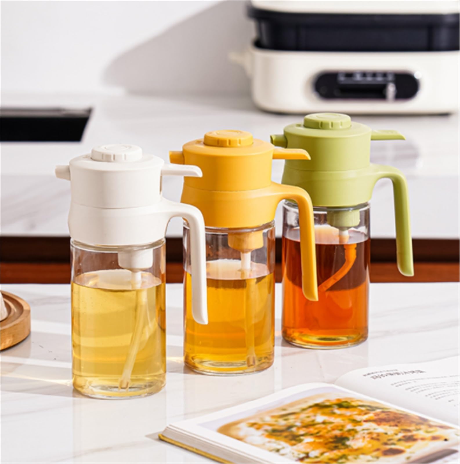 Ölsprüher Für Speiseöl Glas-Ölsprüher, Kein Öl Klebend, Push-Typ, Geeignet For Salate, Braten, Grillen Grillen Küche(Yellow)