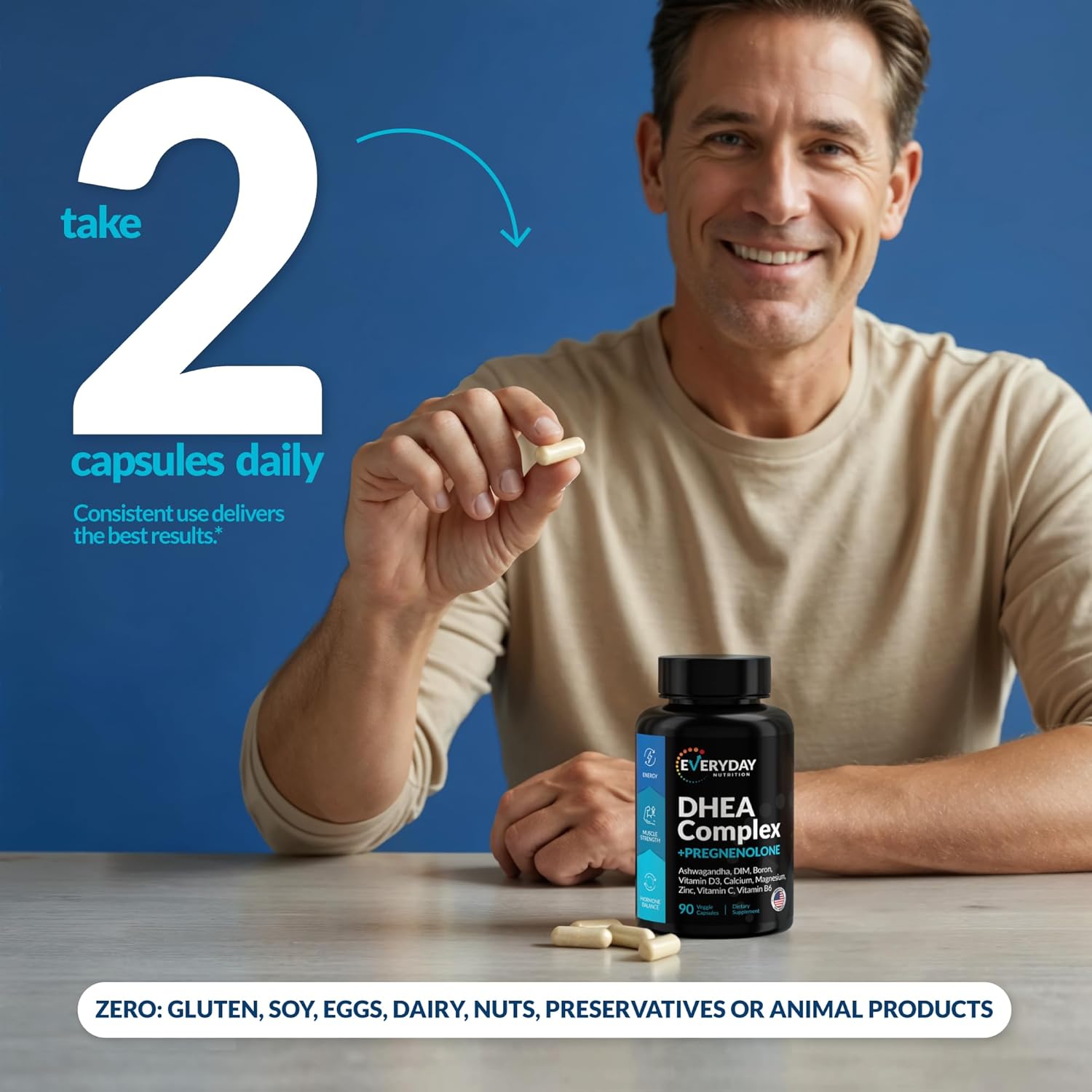 DHEA Micronized 200mg Complex with Pregnenolone 100mg Supplement for Men & Women with Ashwagandha, DIM, Magnesium, Boron, Calcium , Zinc, Vitamin D3, C and B6 Hormone Support - Made in USA 90 Capsules - Image 8
