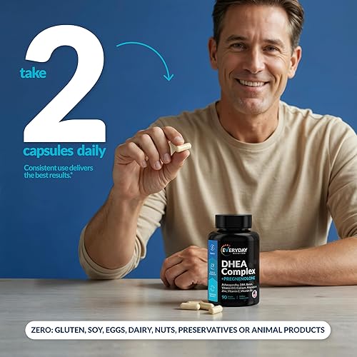 Miniatura 8 de DHEA - Complejo micronizado de 200 mg con pregnenolona Suplemento de 100 mg para hombres y mujeres con Ashwagandha, DIM, magnesio, boro, calcio,