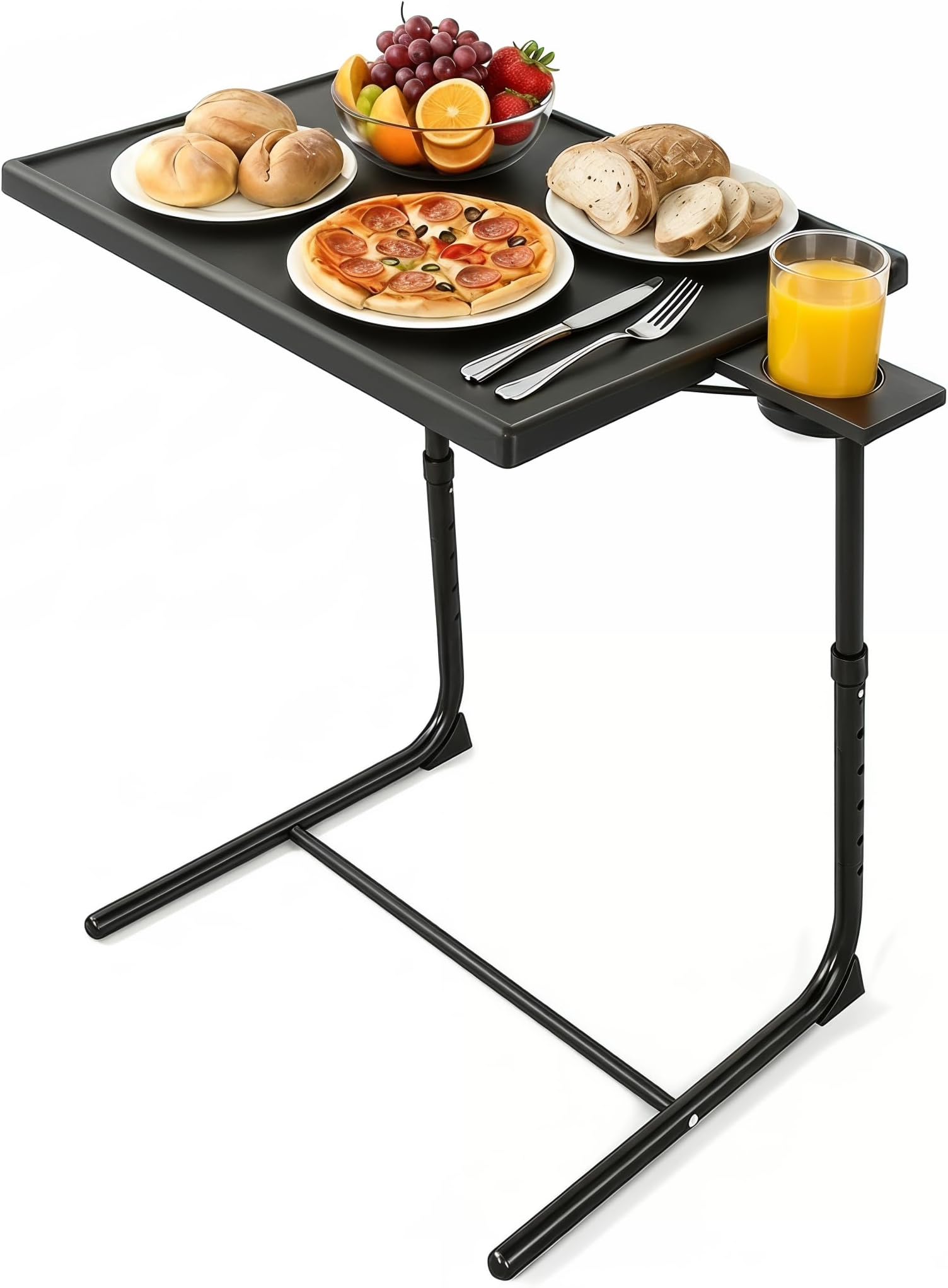 LORYERGO TV Tray - TV Table for Eating, Folding Table Trays with 6 Height & 3 Tilt Angle, TV Tray Table with Removable Cup Holder, Dinner Tray for Eating or Working on Couch, Bed & Office