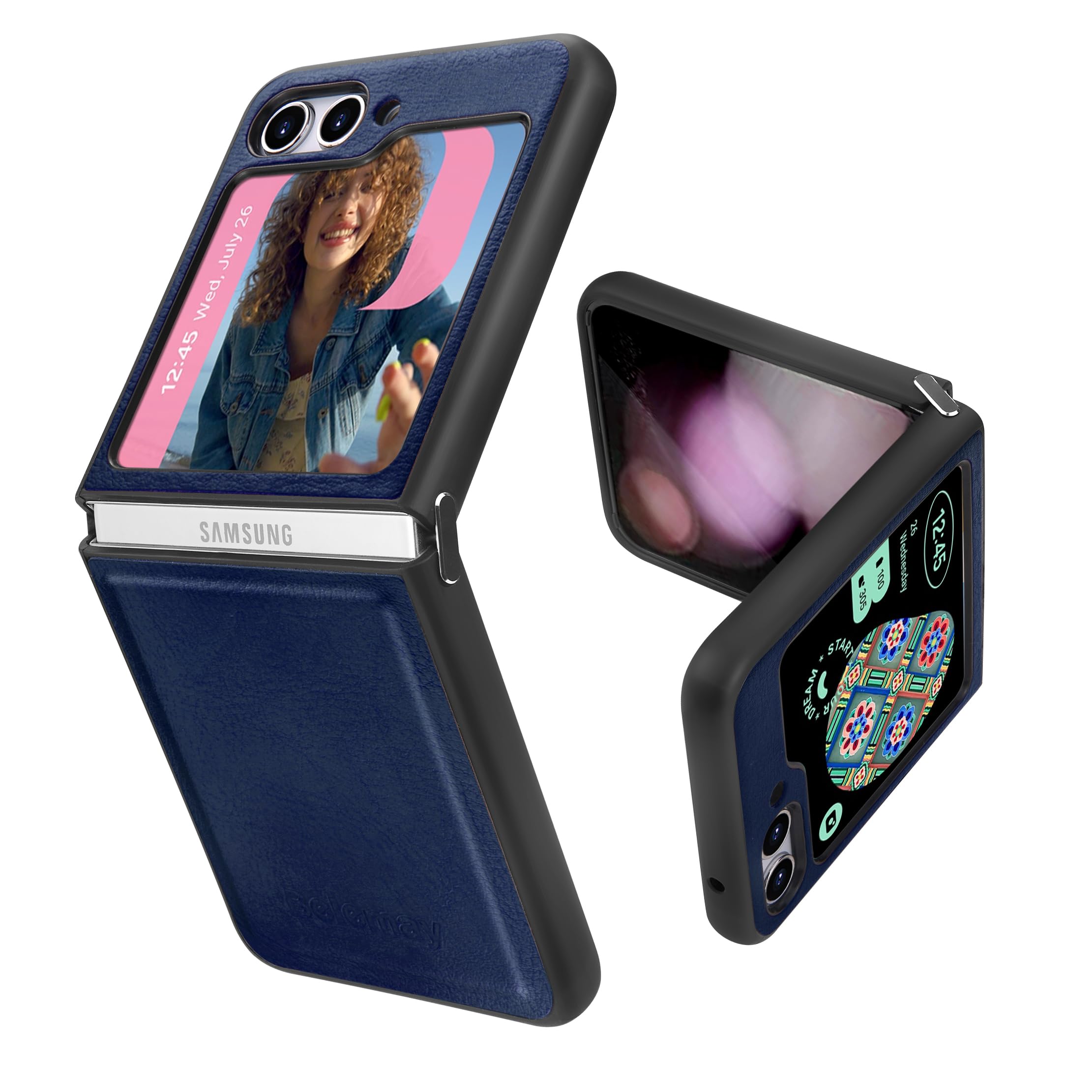 Belemay for Samsung Galaxy Z Flip 5 Case-Genuine Leather+Soft TPU Bumper-Protective Slim Fit-Shockproof Thin Samsung Z Flip5 Phone Cover Compatible