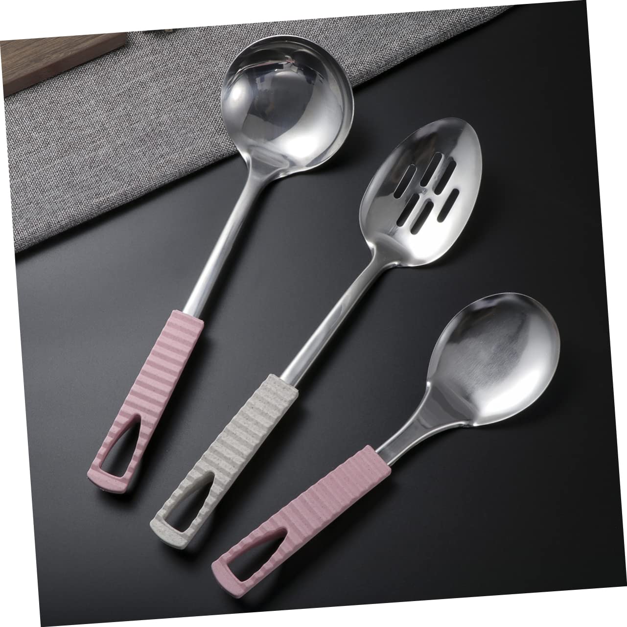 CIYODO 2pcs Ergonomic Soup Spoon Kitchen Silverware Set Stainless Steel Kitchen Accessories Tableware Random Color