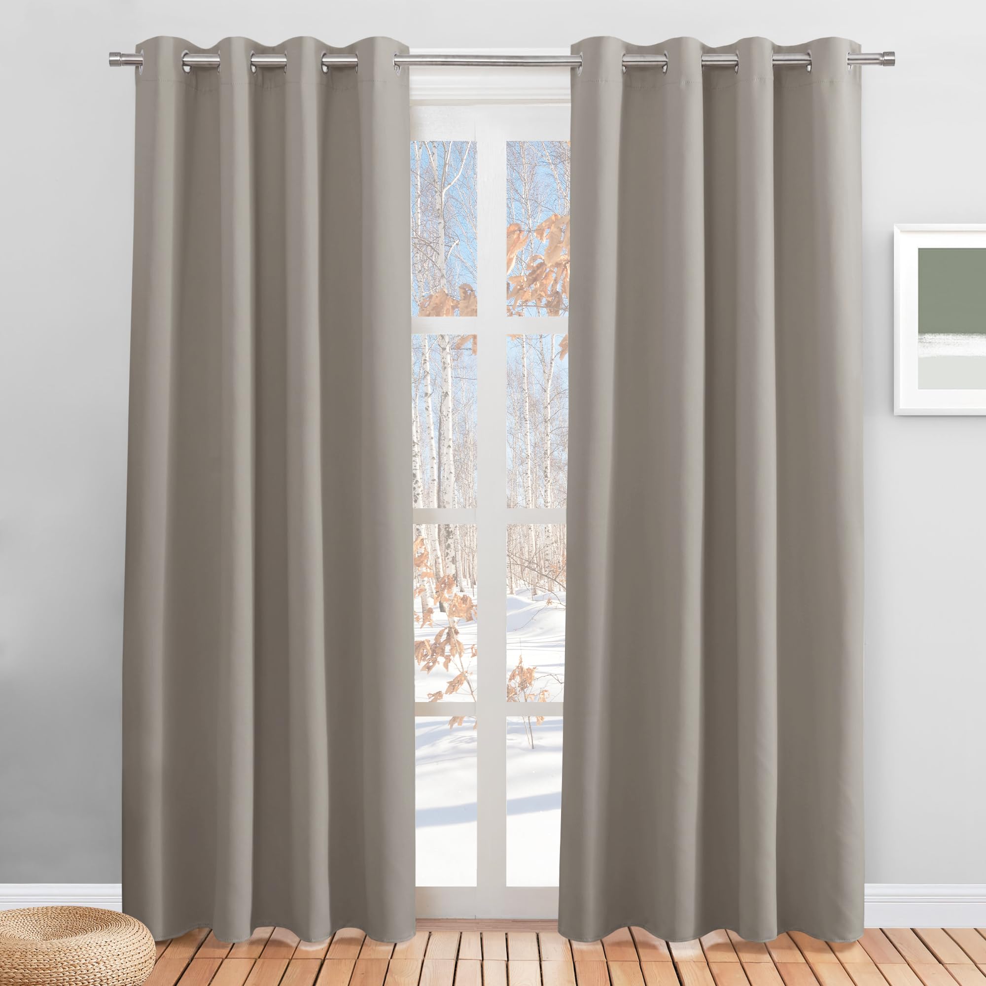 PONY DANCE Tende Cameretta Bambini - Tende Oscuranti per Interni Tende Termiche per Salotto Tenda Oscurante ad Anelli Tende Soggiorno Moderne 2 Pezzi L 140 x A 220 cm, Sabbia