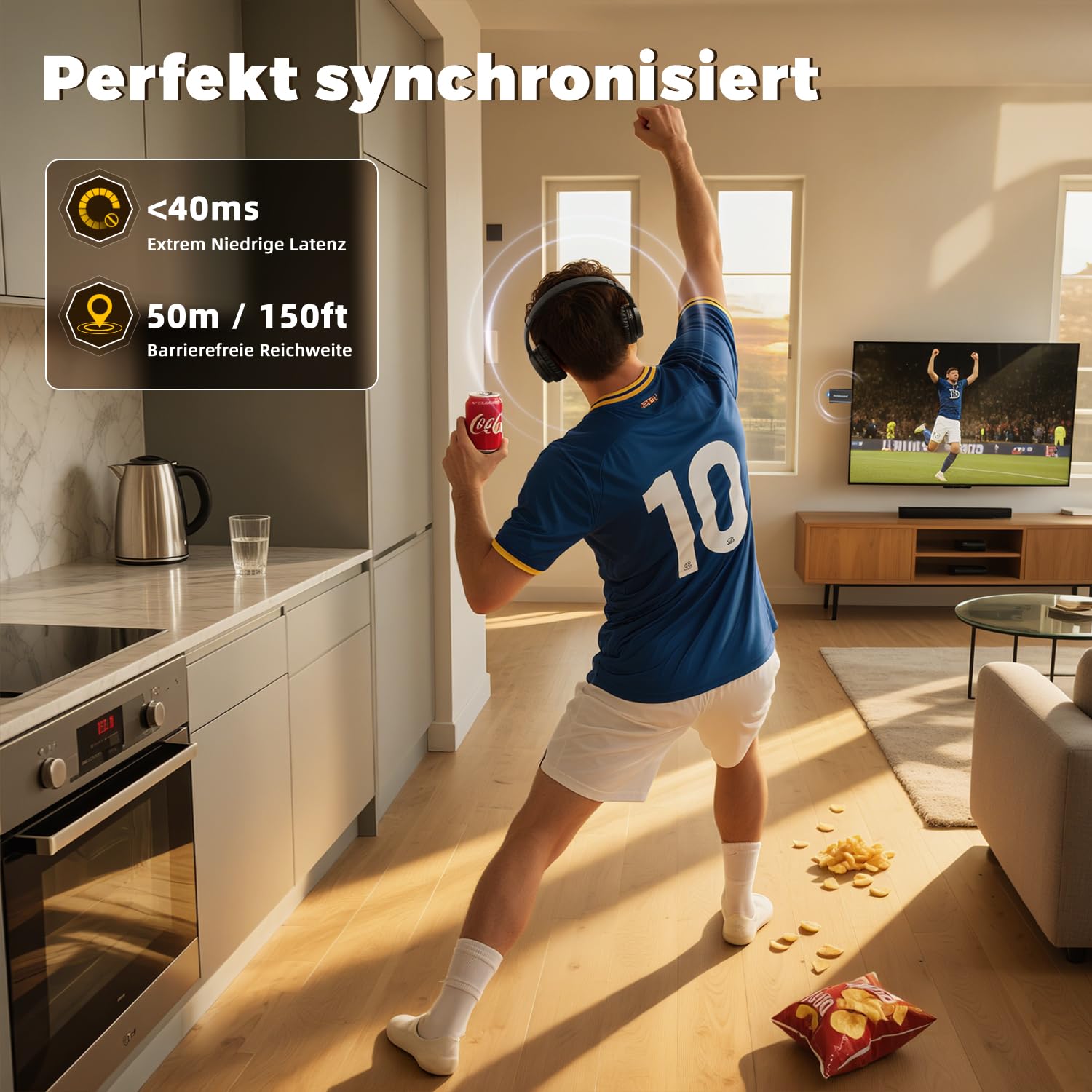 Holdsound TV Kopfhörer Kabellos Senioren, Funkkopfhörer Kabellos für TV mit USB-Sender, Mehr Lautstärke, Plug-and-Play, Keine Audioverzögerung, 40 Stunden Audiowiedergabe