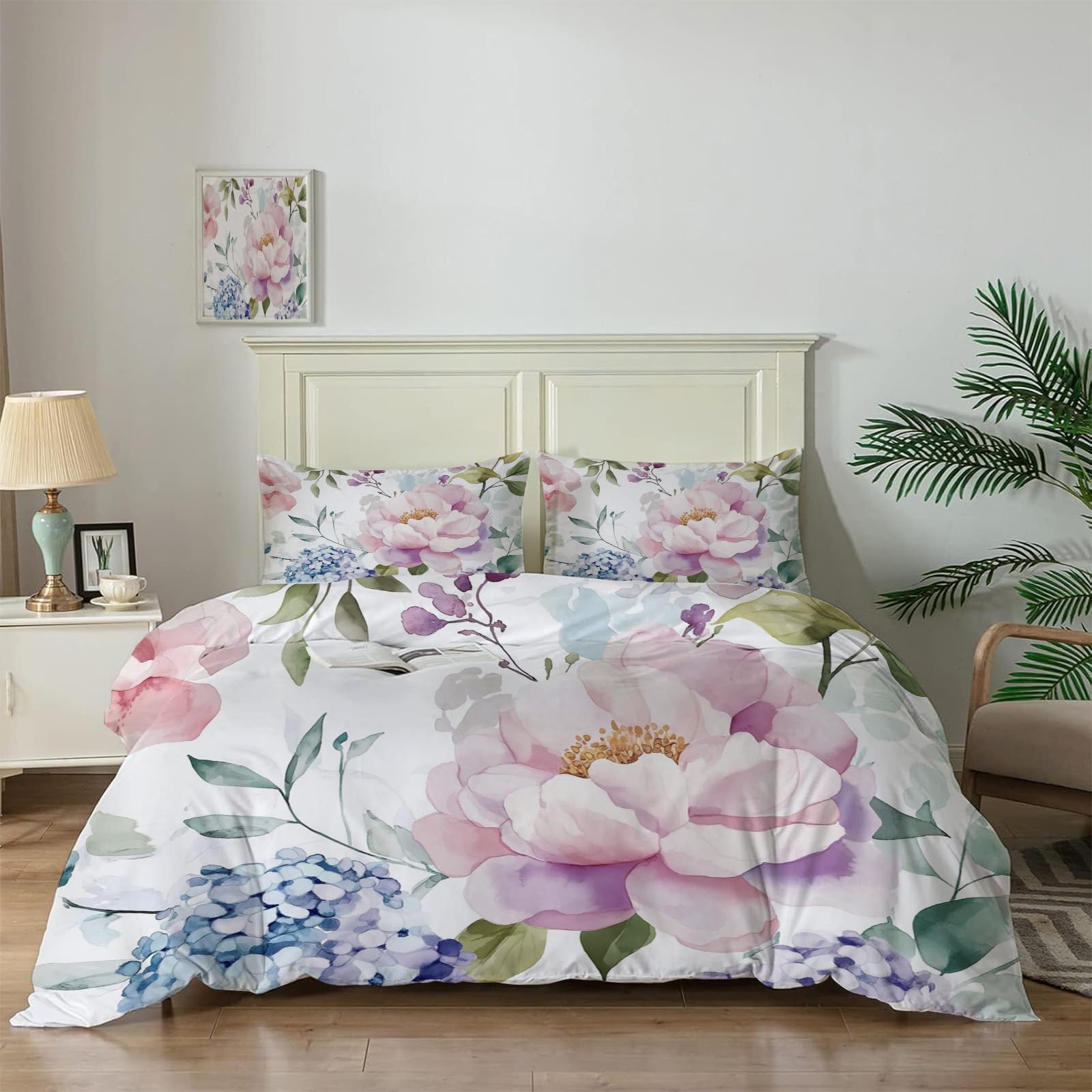 Funda de edredón reversible de peonías para renovar el aspecto de su cama individual 1