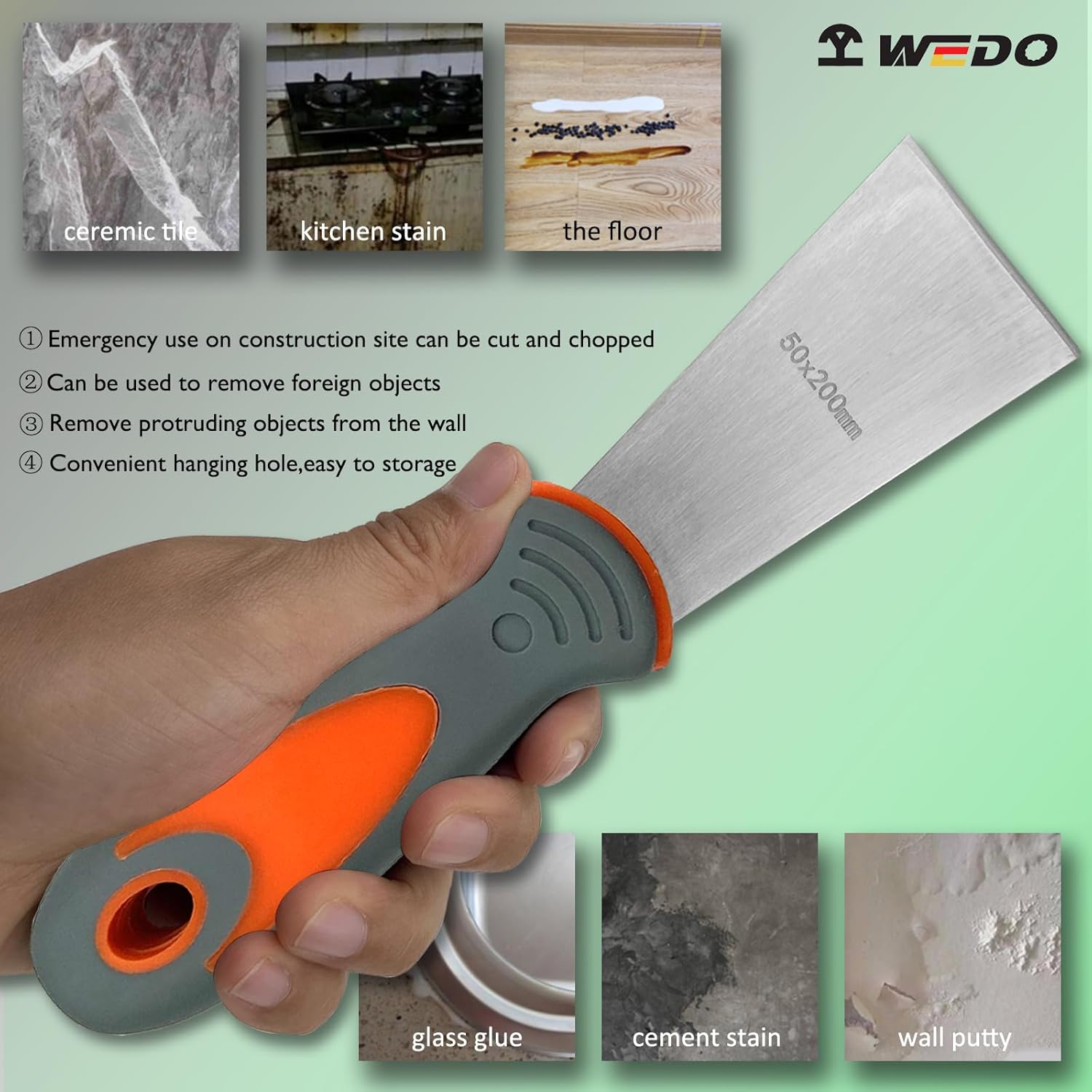WEDO Putty Knife Scraper Set 2PCS, 1"+2" Spackle Knife,Stainless Steel Paint Scraper for Drywall Repairing and Clearing,Taping Knife with Anti-slip Handle,Length 200mm
