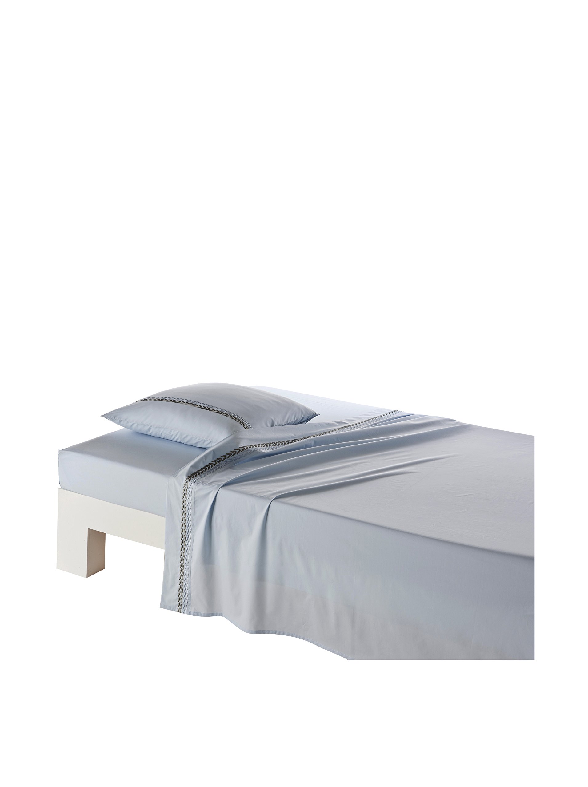 Anne de Solene Paris King Flat Sheet Opera Bleu Givre Blue Embroidered