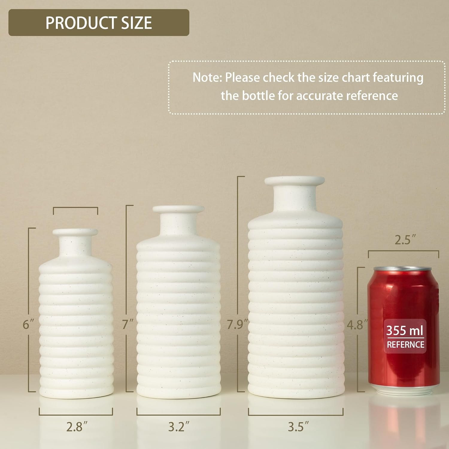 Ceramic Vase Set, Cream White Vases Home Decor, Boho Rustic Farmhouse Vase for Pampas Grass Fresh Flowers, Modern Vases for Living Room, Bedroom, Bathroom, Entryway, Dresser Table Decor - Image 5