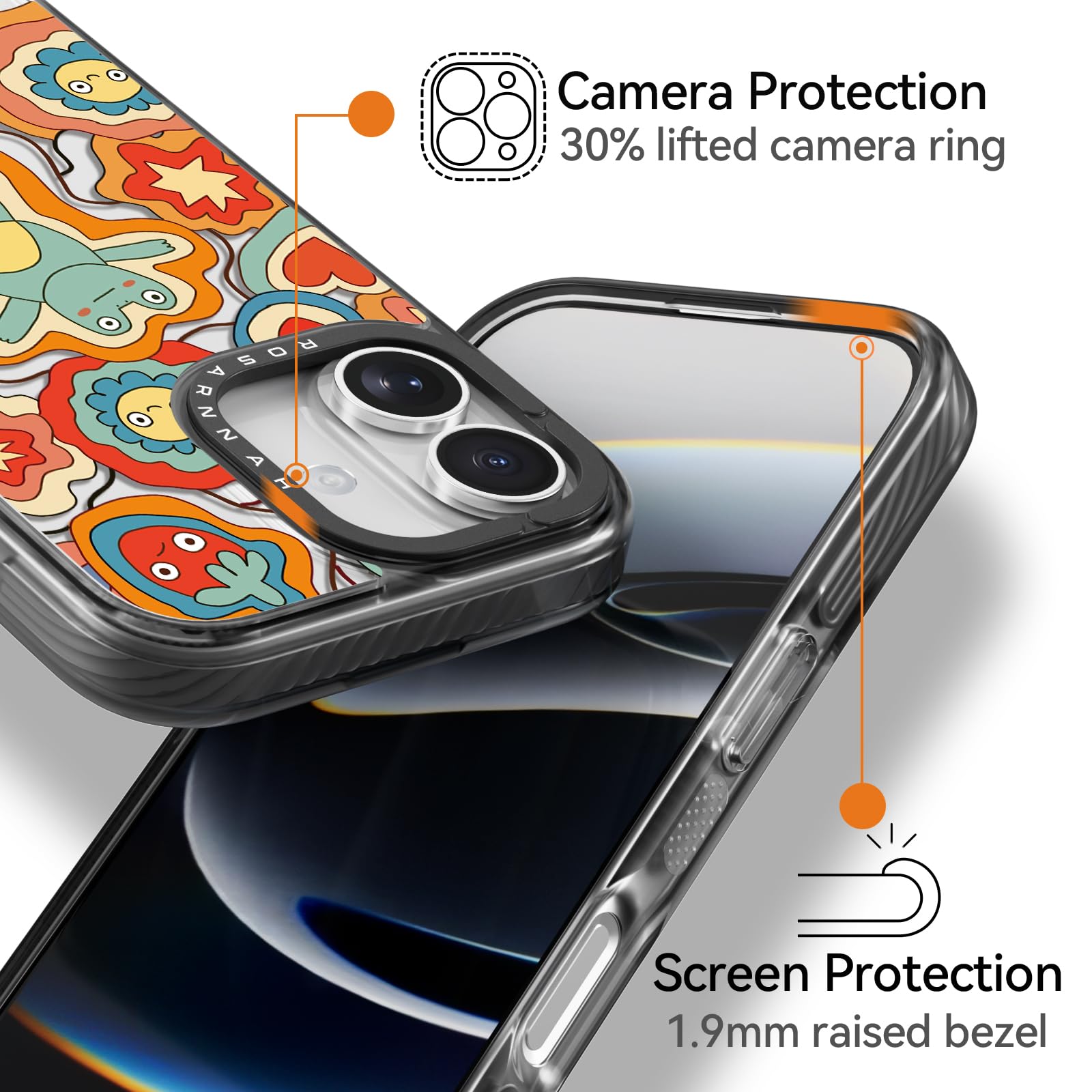 Rosarnnah 17BS - Funda compatible con iPhone – Funda duradera a prueba de golpes de impacto de caída de 6.5 pies – Diseño divertido de ensueño de rana negra para iPhone (6.1 pulgadas)