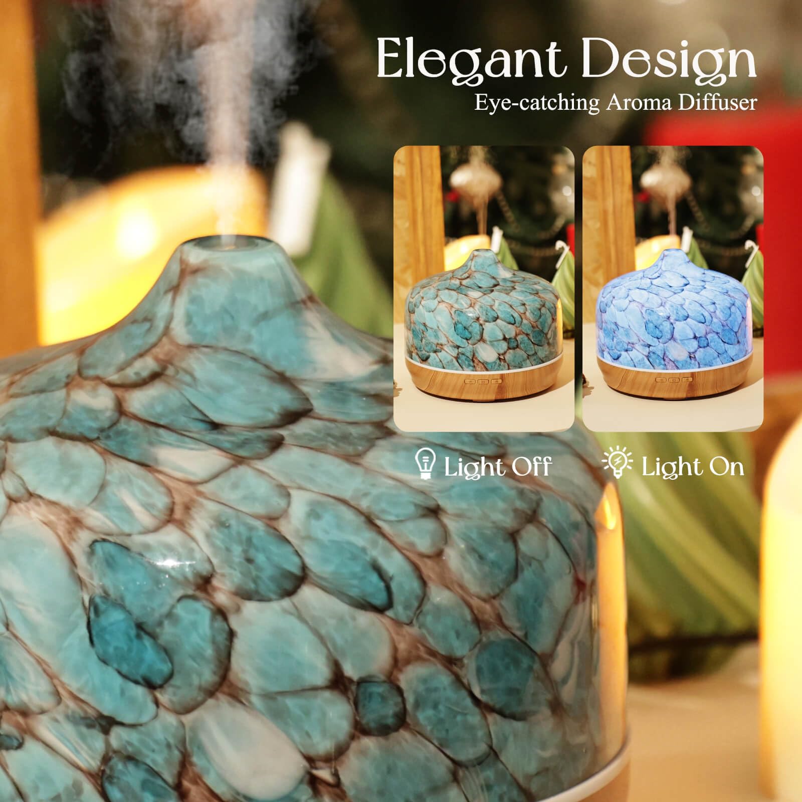 Porseme Szklany dyfuzor olejków eterycznych, 500 ml, aromaterapia, ultradźwiękowy, chłodna mgiełka, 15-21 godzin pracy, bez wody, automatycznego wyłączania, do spania, jogi, biura, pracy, spa i