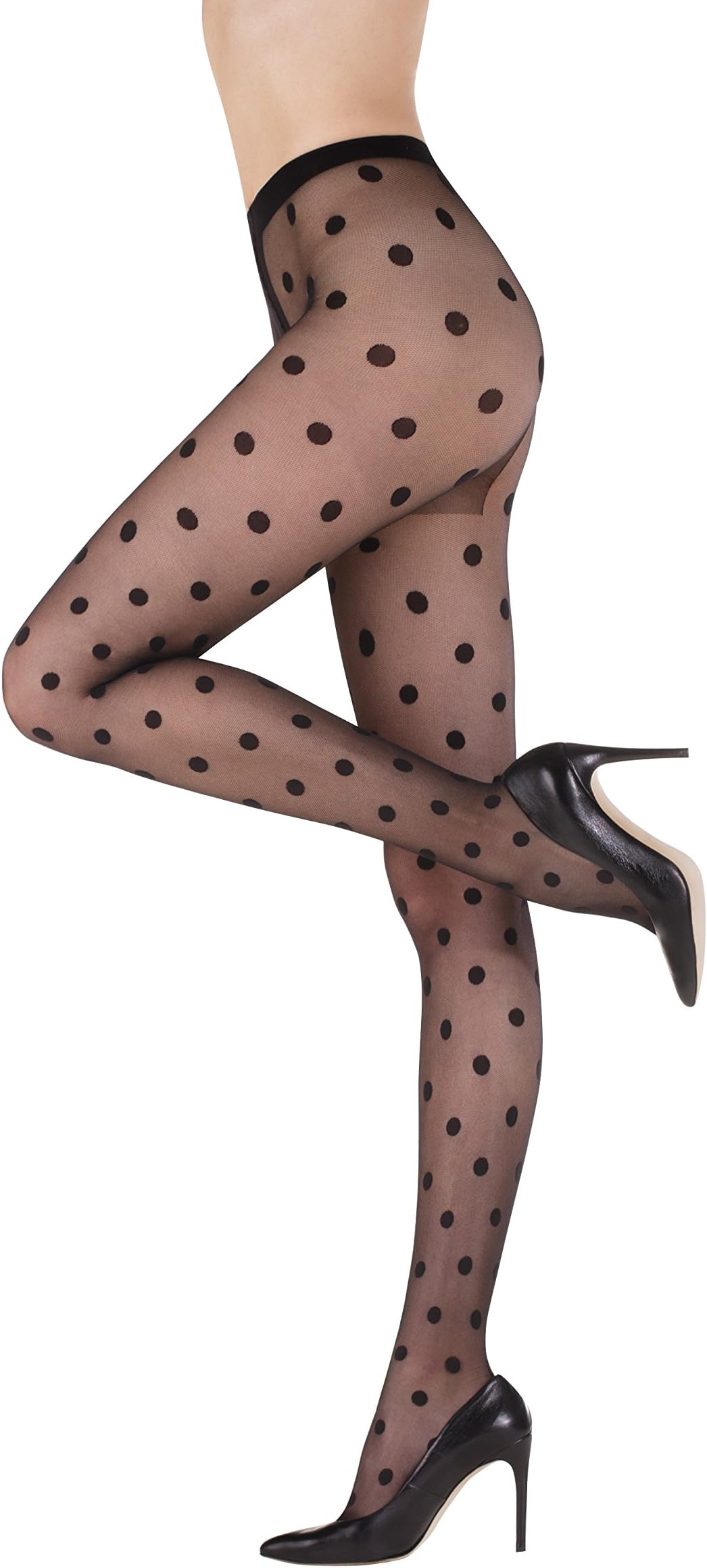 POLKA DOT TIGHTS | Womens Black Sheer Patterned Pantyhose Stockings | FUNNY 07 (Made in Europe)