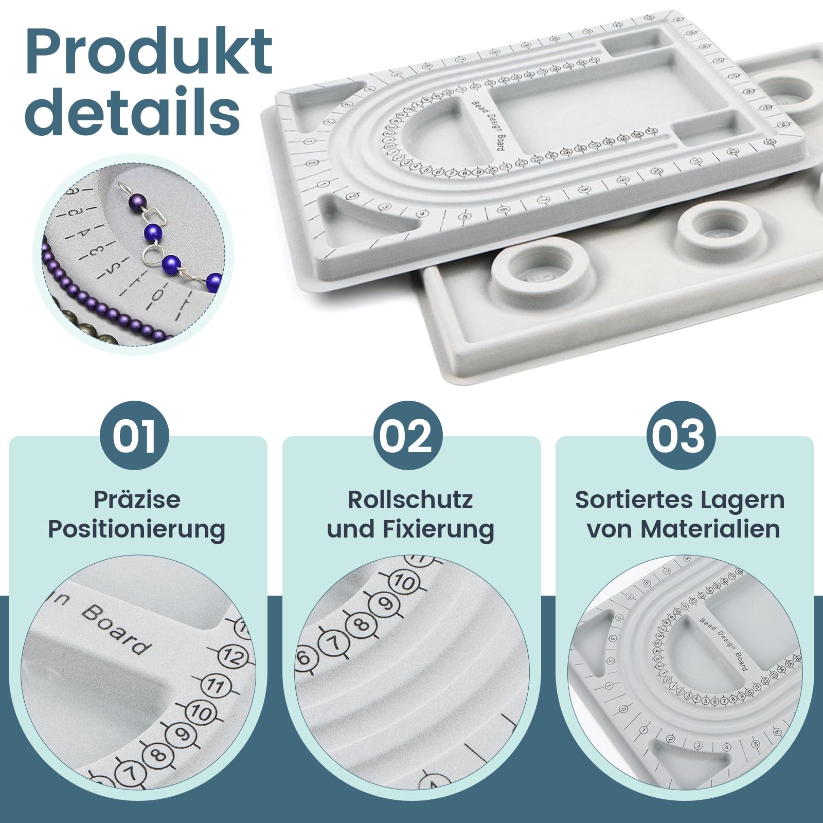 Perles Design Board Kit 2 Pièces – Plateau Colliers & Bracelets + Tresses Ronde & Carrée Pour Création Bijoux DIY