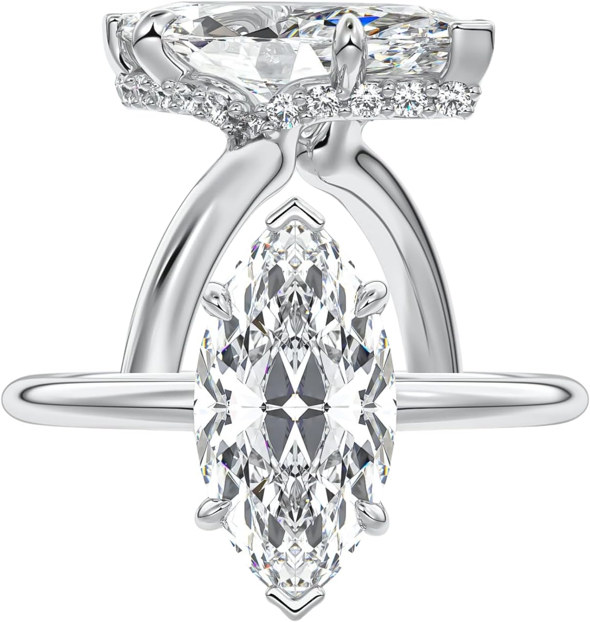 Curve Hidden Halo Marquise Cut Lab Grown Diamond Engagement Ring, 1-5 Carat D Color VS1-VVS2 Clarity, 14K/18K(Customize) Rose, Yellow, White Gold, IGI Certified | (14k Rose Gold, 5 Carat)