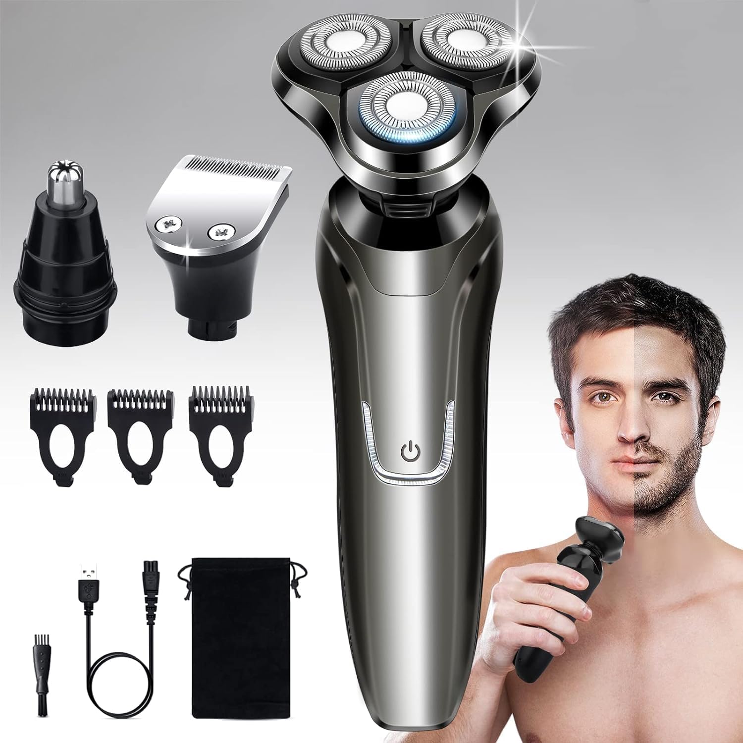 9D Electric Head Shaver for Bald Men, 2024 Upgraded 6-in-1 Head Shaver for Bald Men, Waterproof Wet/Dry Grooming Kit Electric Shaver for Men, Cordless Rechargeable Bald Head Razor for Home&Travel