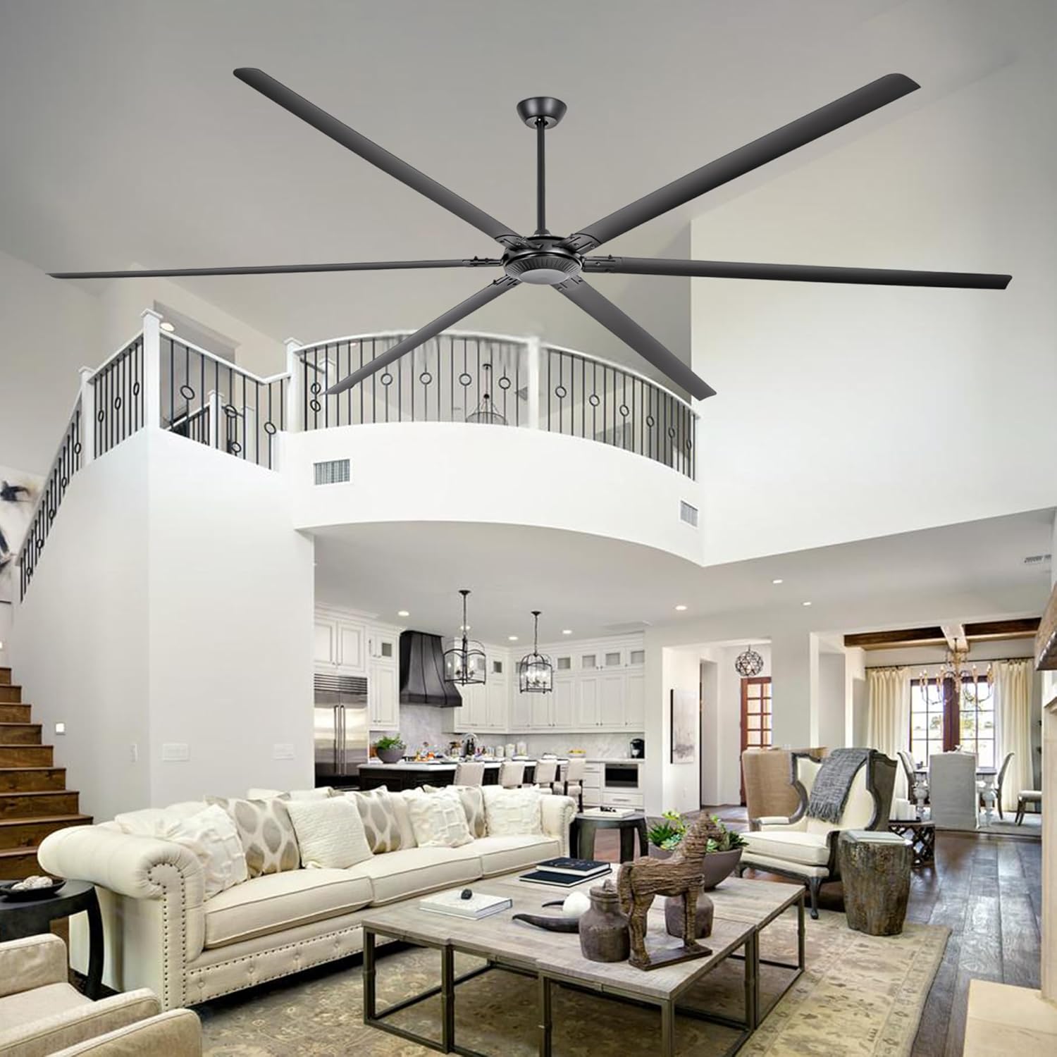120" Ceiling Fan with Remote, No Light – Ultra-Quiet DC Motor, 6-Speed Reversible, Energy Efficient, Industrial Large Ceiling Fan for Patio, Living Room, High Ceilings,Black