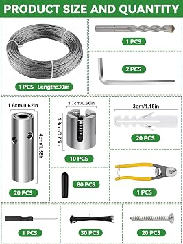 Kalolary 185PCS 30M Stainless Steel Garden Wire Trellis for Climbing Plants