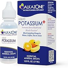ALKAZONE Liquid Potassium+ | Liquid Supplements Have Faster Absorption Rate | Concentrated | Easiest Way to take Potassium | Tasteless Flavorless | 1.25 Oz, Clear, Pack of 1