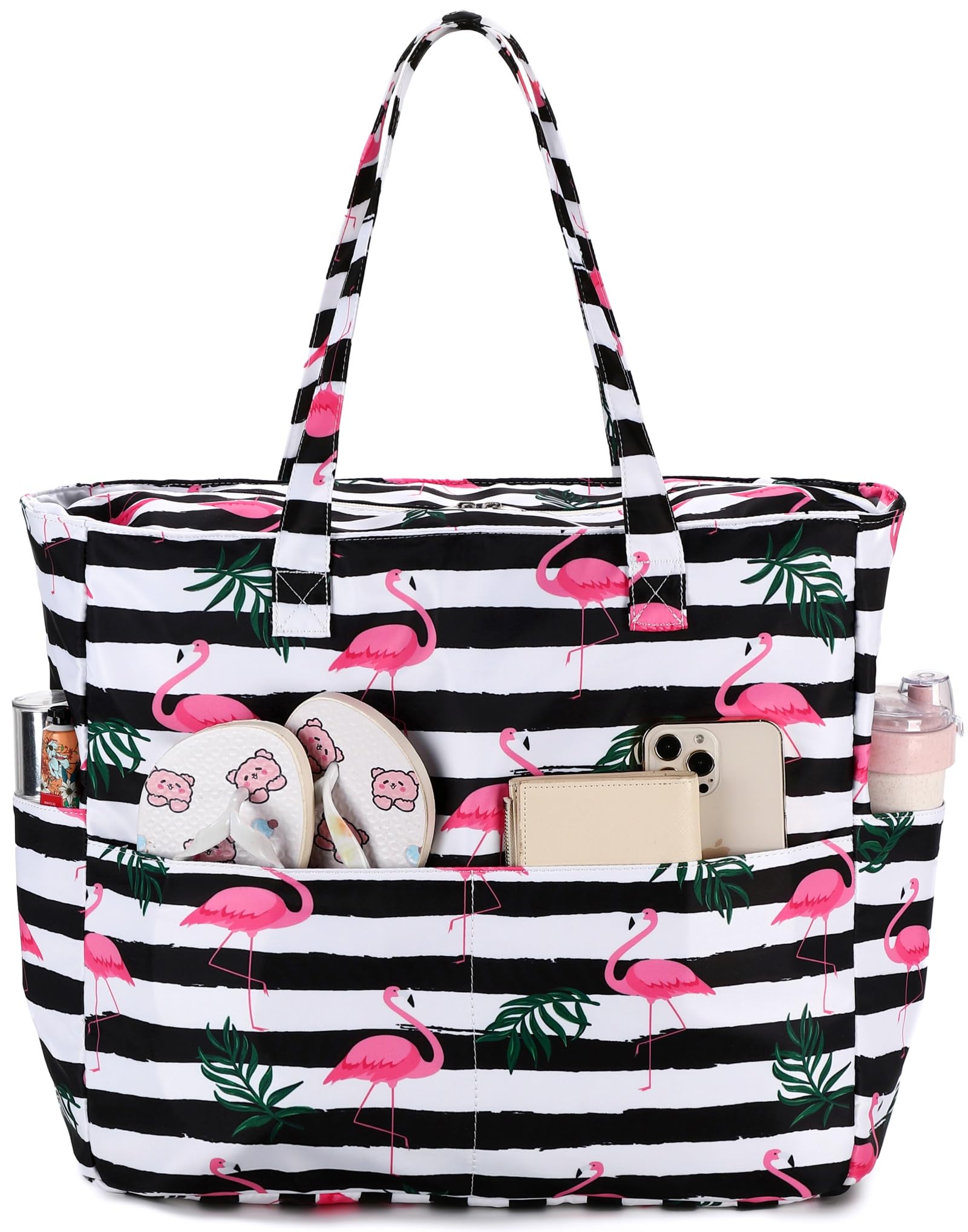 LEDAOU Large Beach Tote Bag Women Waterproof Sandproof Zipper Beach Tote Bag for Pool Gym Grocery Travel with Wet Pocket | Waterproof, Sandproof,