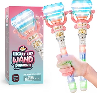 Light Up Spinning Diamond Wand for Kids, Set of 2, Rotating LED Toy for Girls and Boys, Magic Princess Sensory Toys, Suitable for Autistic Children, Best Pretend Play Birthday Gift 3, 4, 5, 6, 7