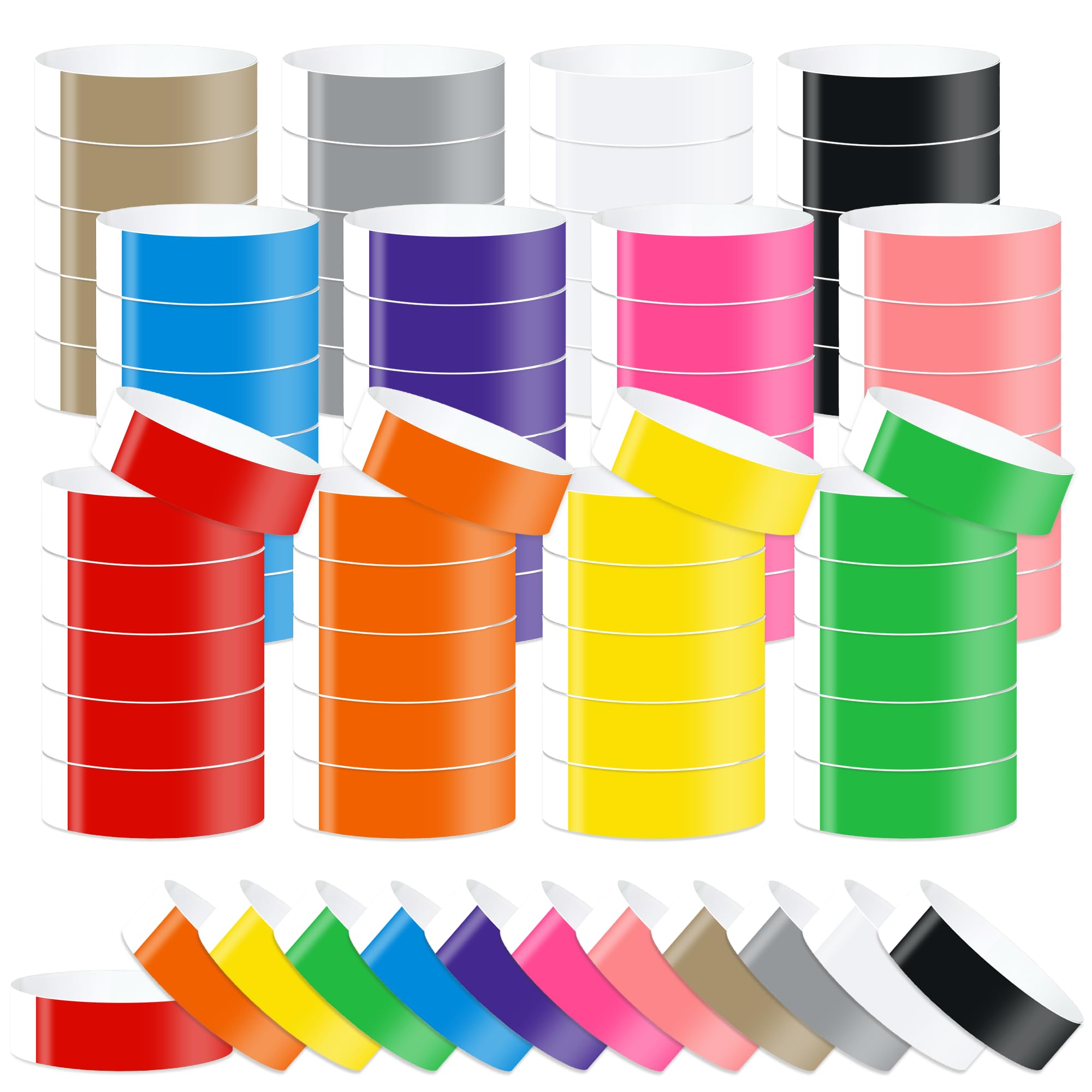 1200 Pcs Colored Event Wristbands Waterproof Paper Wristband Bracelets Adjustable Adhesive Neon Wrist Bands Identification Wristbands Arm Bands for Party Concert Club Back to School