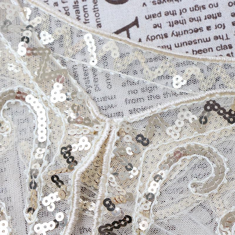 1Pcs Champagne 1920s Flapper Shawl with Sequin Detailing Breathable Mesh Elegant Short Cape for Women Parties Prom - Image 5