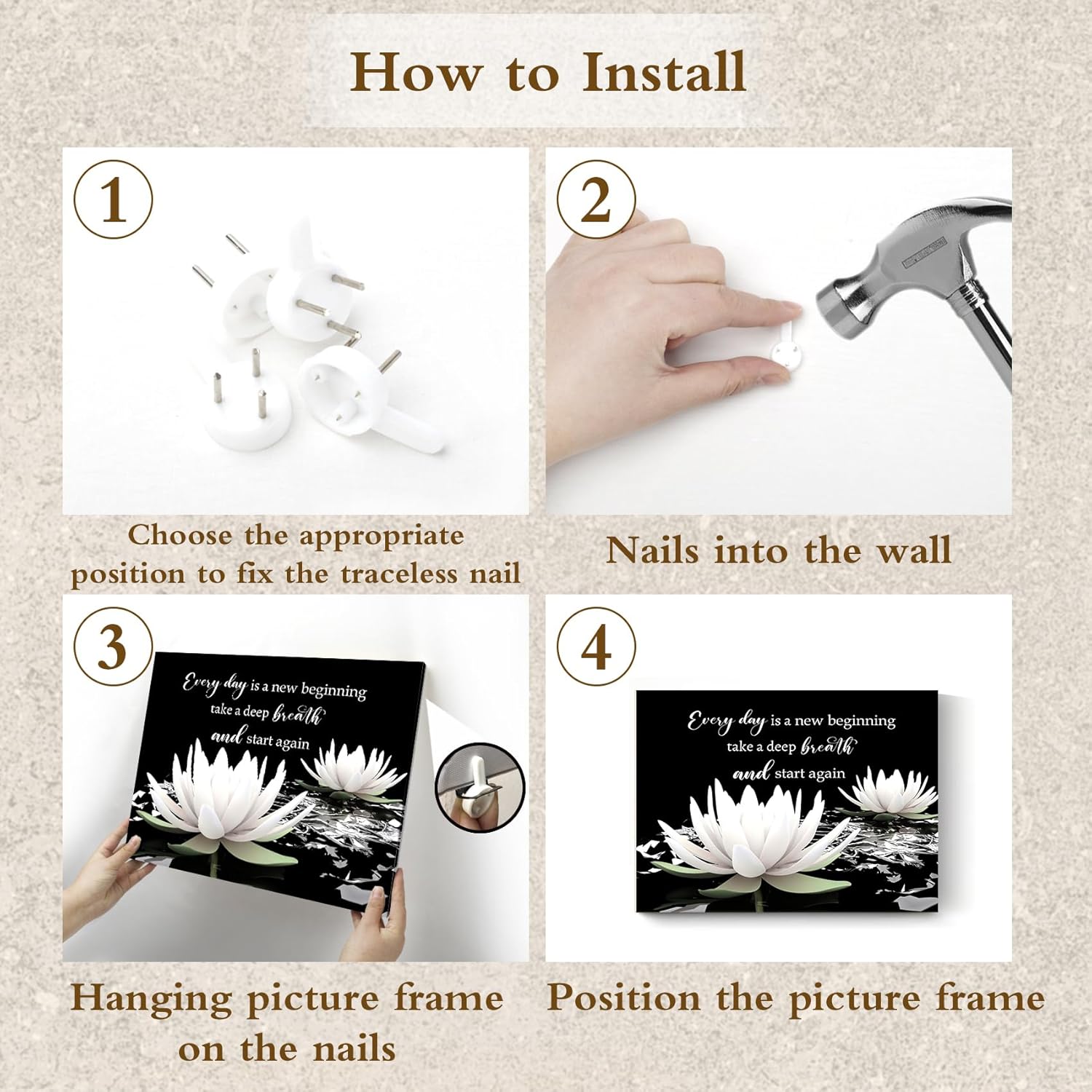 SCECALA Black and White Floral Wall Art Inspirational Quotes with Water Lily Wall Art for Living Room Zen Spa Canvas Wall Art Decor for Bedroom Bathroom Home Office Ready to Hang 12L x 16W Inch - Image 8