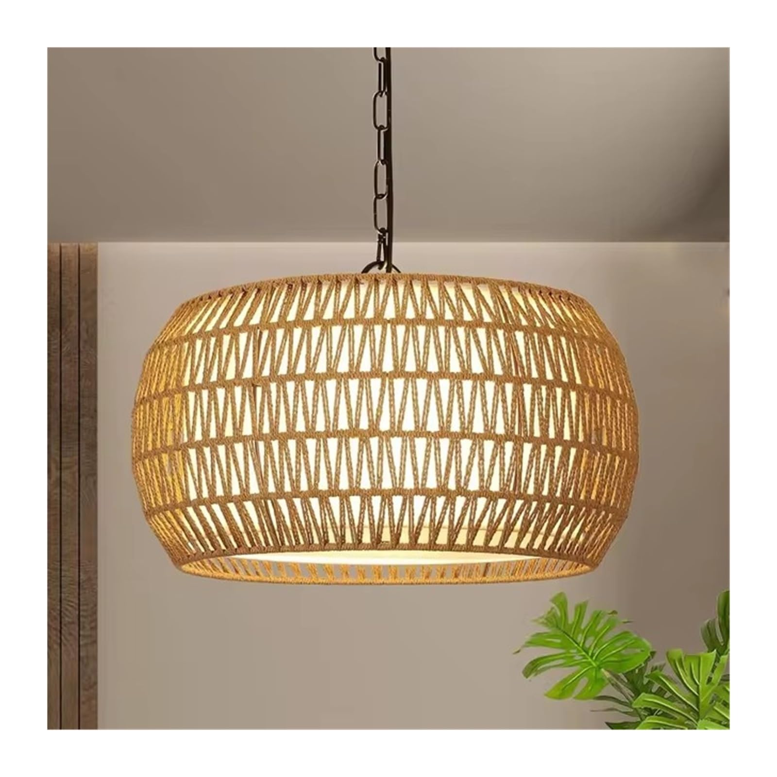 LYMSXAZOU Rattan Farmhouse Chandelier Light Fixtures, 5-Lights Boho Large Pendant Light,Hand Woven Chandeliers for Dining Room