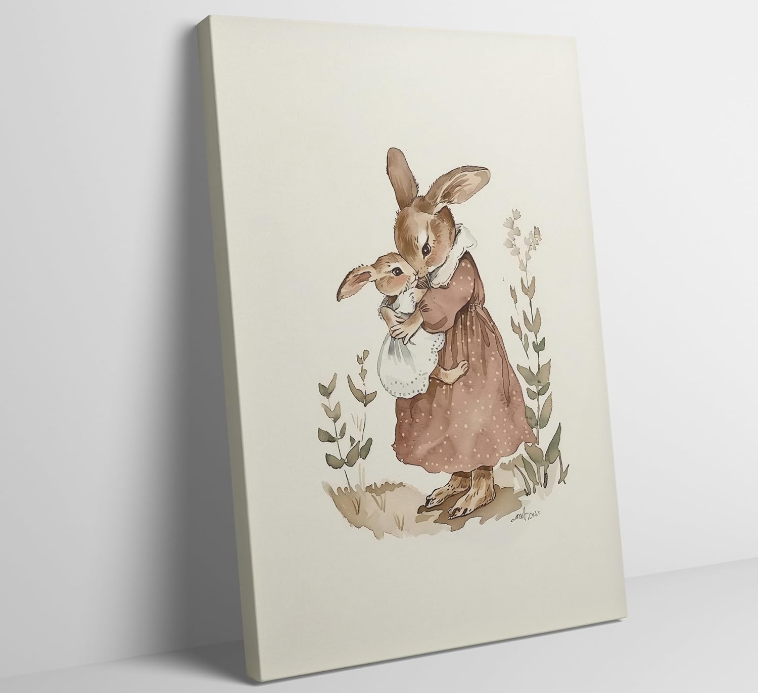 3 Pcs Bunny Nursery Canvas Wall Art Retro Cute Bunny Painting Picture Wall Decor Vintage Rabbit Mom and Baby Poster Print Artwork for Girls Room Bedroom living room Home Decoration