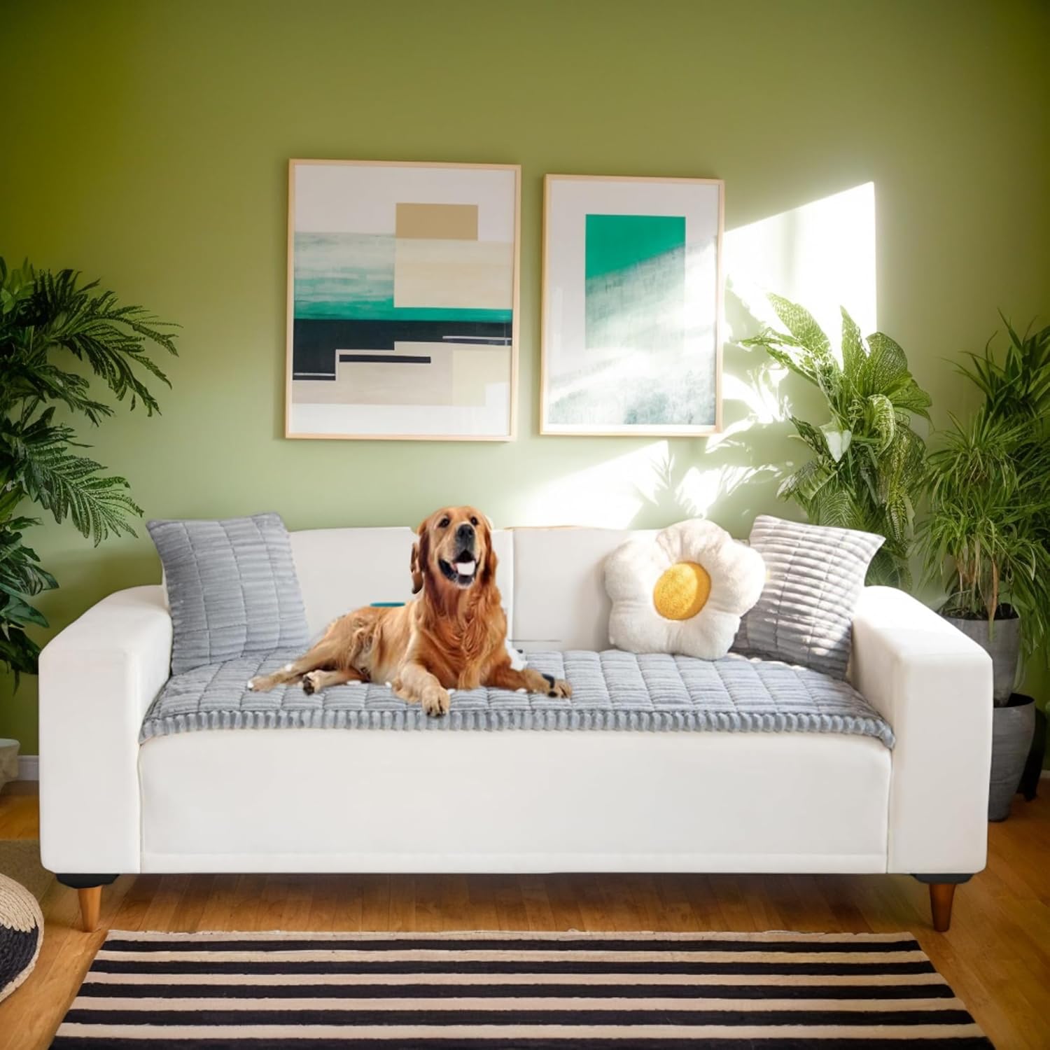 LiveGo Thick Sofa Covers Washable, Soft Fuzzy Couch Protector For Pets