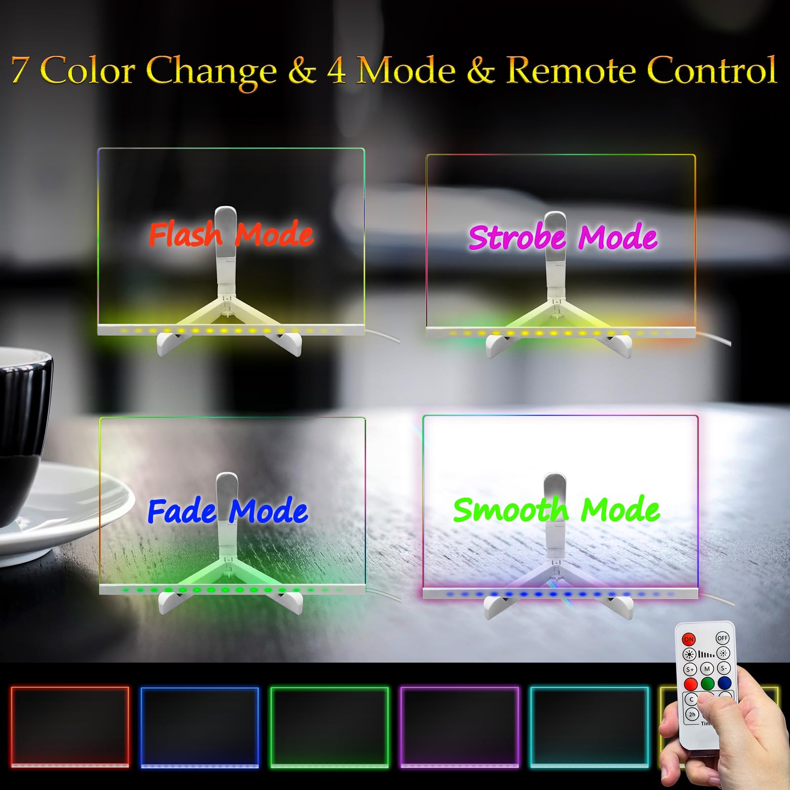 Lavagna cancellabile a secco Laysinly Light up, 30 x 20 CM 7 colori cambia Lavagna per appunti a LED luminosa, pennarello a 8 colori, alimentazione USB, telecomando (L)