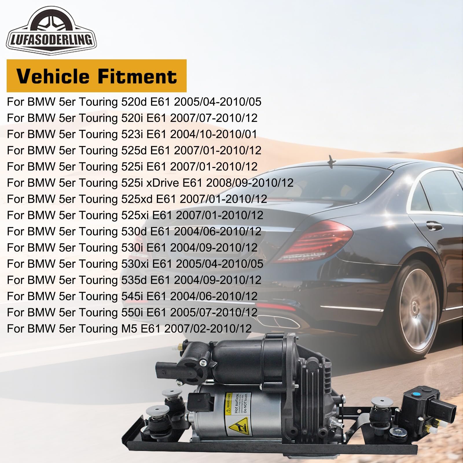 E61 Luftfederung Kompressor+Halterung+Ventilblock Kompatibel mit BMW 5er E61 Touring 520d 525d 530d 530xi 523i 520i 530i 545i 550i M5 37206792855 37206859714 37106785505 37106793778