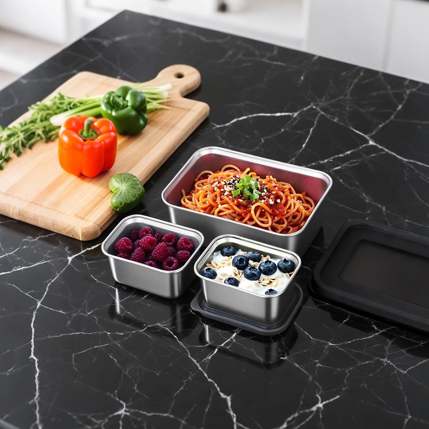 Stainless Steel Snack Containers - Food Storage Container Set with Silicone Lid, Stackable Lunch Bento Boxs for Sandwiches/Fruits/Candies, BPA Free, Food Containers, 3Pack - Image 3