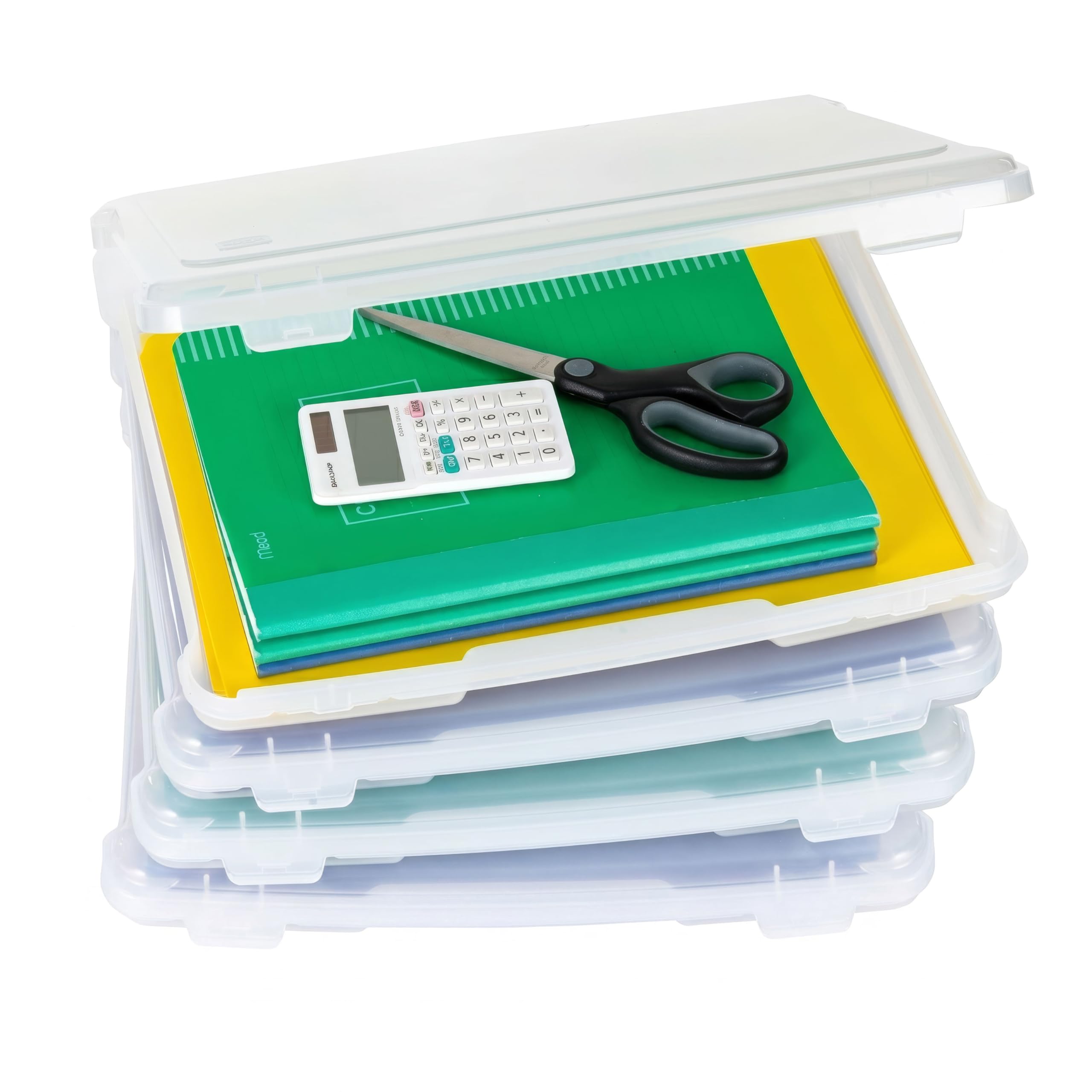 IRIS USA Board Game Storage Craft Organizer Box with Snap-Tight Latch Lid, 4-Pack Portable Plastic Case Bin for Puzzles, Magazines, Hobbies, Art Supplies, Fits 8.5" x 11" & A4 Papers, Slim, Clear
