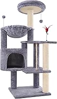 TWDEPART 42.5" Cat Tree for Indoor Cats - Multifunctional Tower with Cozy Condo, Perches, Scratching Posts, Hammock, Grey