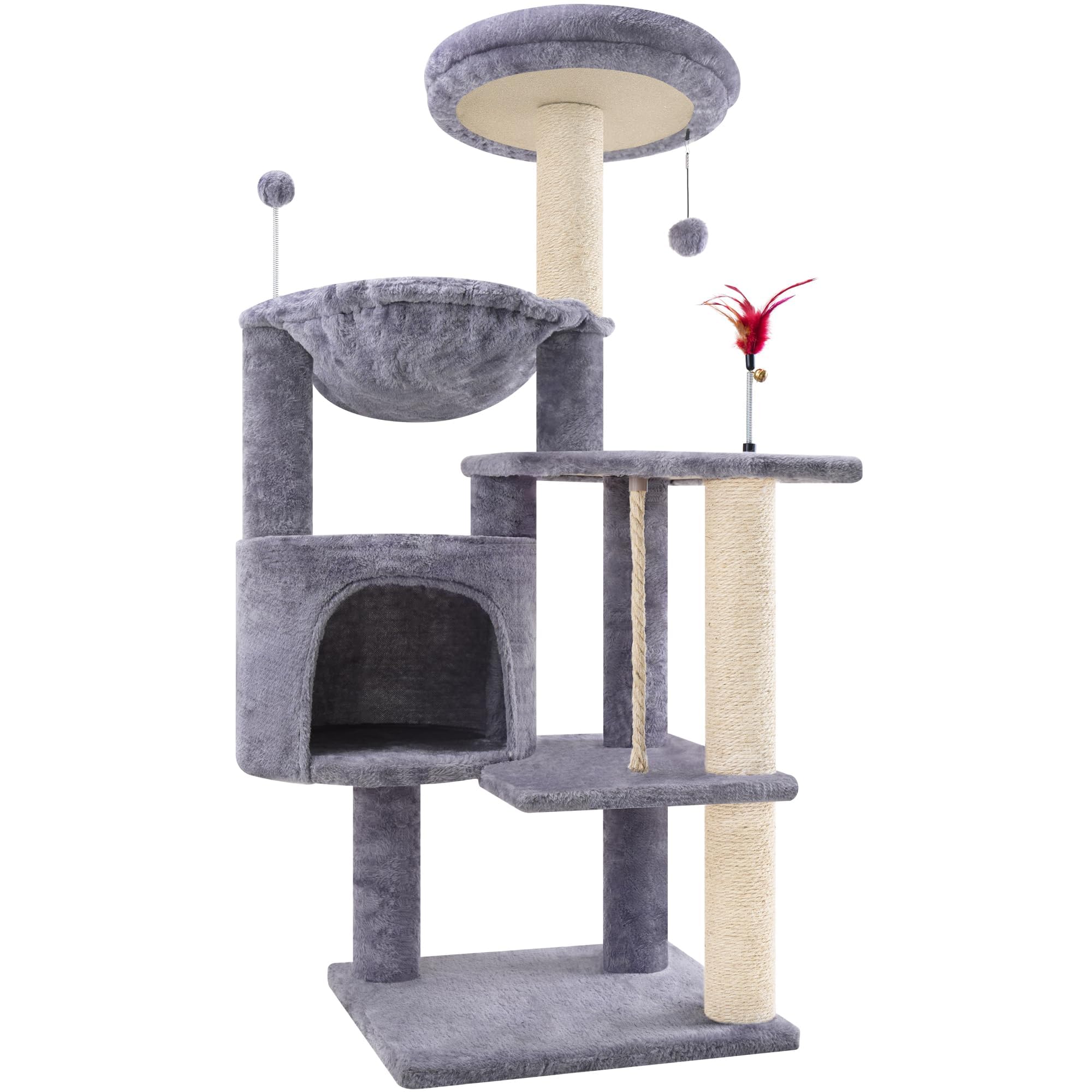 TWDEPART 42.5'' Cat Tree for Indor Cats, Multifunctional Cat Tower with Cozy Condo, Perches, Scratching Posts and Hammock, Grey…